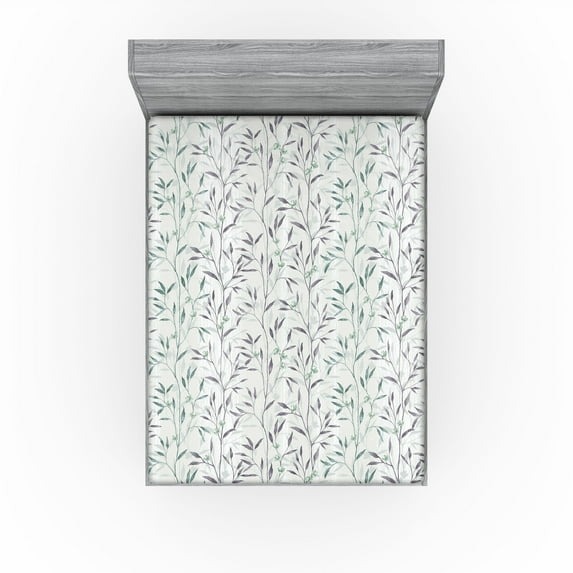 Ambesonne Forest Fitted Sheet, Woodland Branches Leafy Art, California King, Seafoam and Eggplant