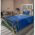 thumbnail image 1 of Ambesonne Forest Fitted & Top Sheet Set with Sham, Mountain Village Ukraine, Green Blue, 1 of 4