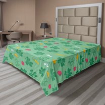 Ambesonne Forest Flat Sheet, Luck Symbols Clover Ladybug, King Size, Sea Green Multicolor