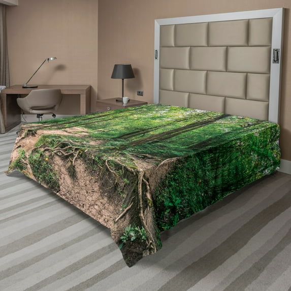 Ambesonne Forest Flat Sheet, Nature Picturesque Jungle, Full Size, Tan Olive Green