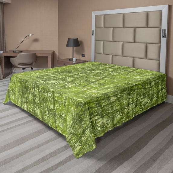 Ambesonne Forest Flat Sheet, Tree Branches Clutter Leaves, Full Size, Olive Green Pastel Green