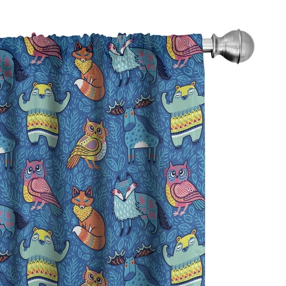 Ambesonne Forest Friends Window Curtains, Animals Art, Each 28" W x 63" L, Cobalt Blue Multicolor