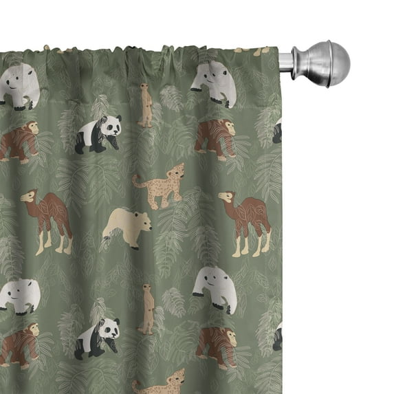 Ambesonne Forest Friends Window Curtains, Leaves and Animals, Each 28" W x 95" L, Reseda Green Multicolor