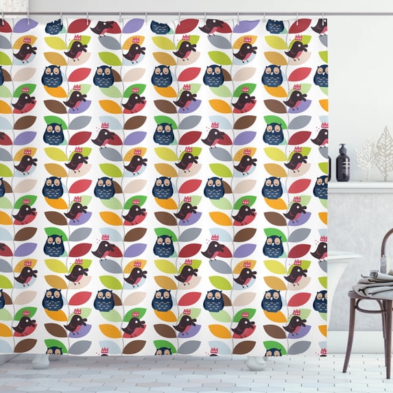 Ambesonne Forest Friends Shower Curtain, Abstract Vivid Birds, 69"Wx75"L, Multicolor