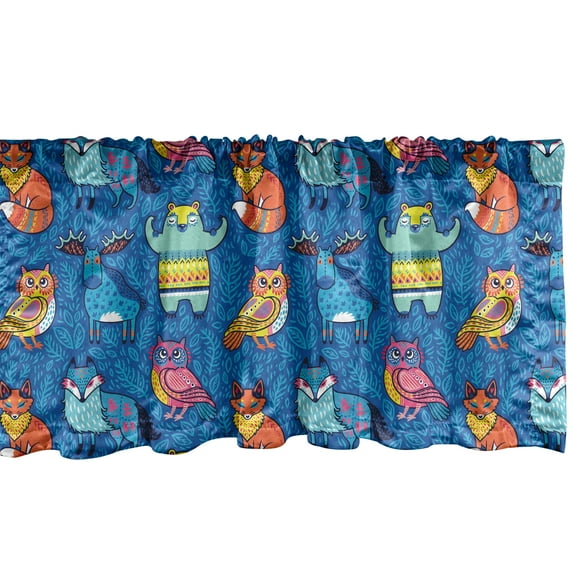Ambesonne Forest Friends Window Valance, Animals Art, 42" x 18", Cobalt Blue Multicolor