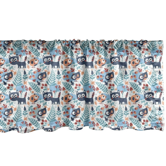Ambesonne Forest Friends Window Valance, Cats and Birds, 54" X 18", Multicolor