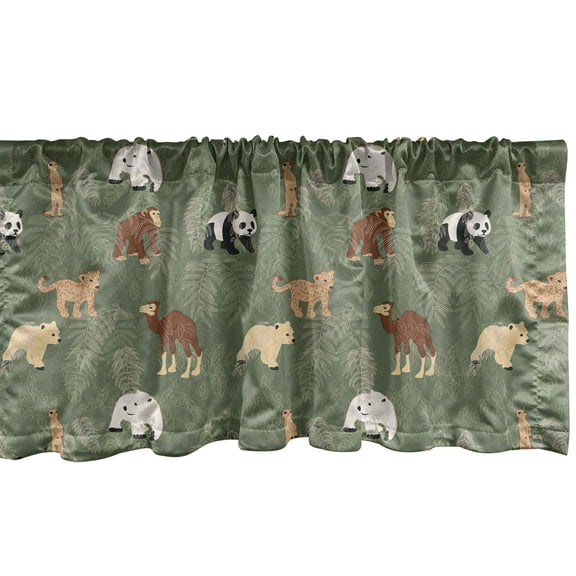 Ambesonne Forest Friends Window Valance, Leaves and Animals, 54" X 12", Reseda Green Multicolor