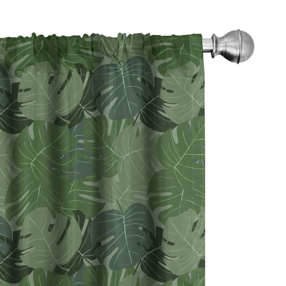 Ambesonne Forest Green Curtains, Camo Palm Leaves, Pair of 28"x63", Sage Green Pale Green