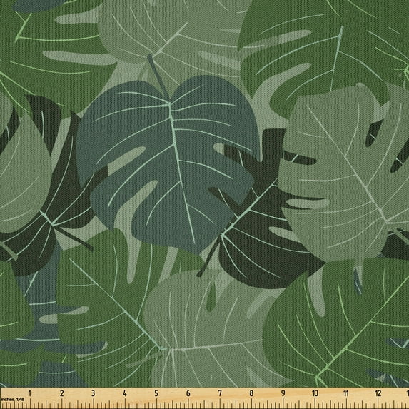 Ambesonne Forest Green Fabric by the Yard Microfiber, Camo Palm Leaves, 1 Yard, Sage Green Pale Green