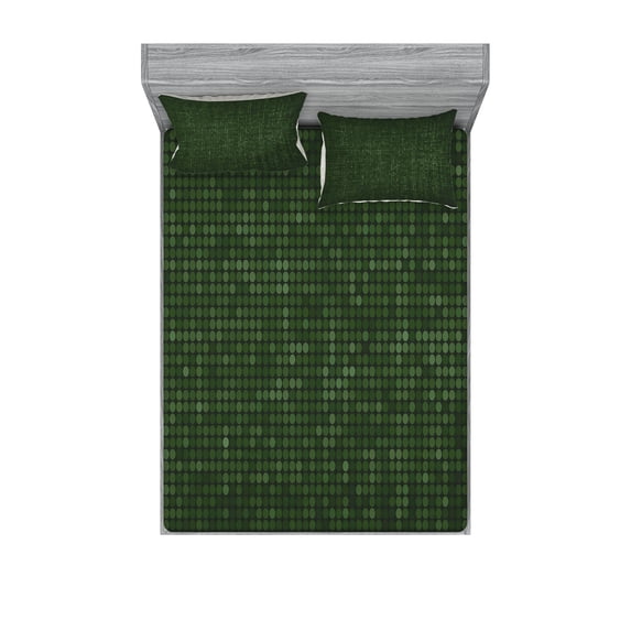 Ambesonne Forest Green Fitted Sheet & Pillow Sham Set, Spotty Futuristic, Full, Green Black