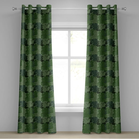 Ambesonne Forest Green Grommet Curtain, Camo Palm Leaves, 50" x 72", Sage Green Pale Green