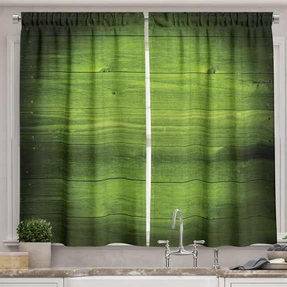 Ambesonne Forest Green Kitchen Curtains, Timber Wood Surface, 55"x45", Green Black