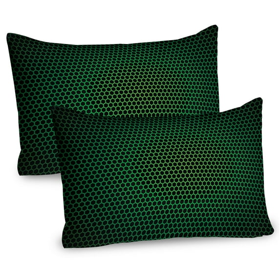 Ambesonne Forest Green Pillow Sham 2 Pack, Grid Tile Polygons, 36"x20", Green Black