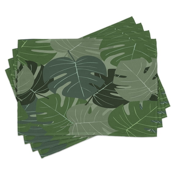 Ambesonne Forest Green Place Mats Set of 4, Camo Palm Leaves, Standard Size, Sage Green Pale Green