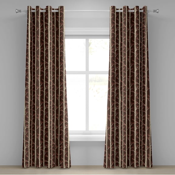 Ambesonne Forest Grommet Curtain, Birch Trees in Autumn, 50" x 84", Brown Beige Vermilion