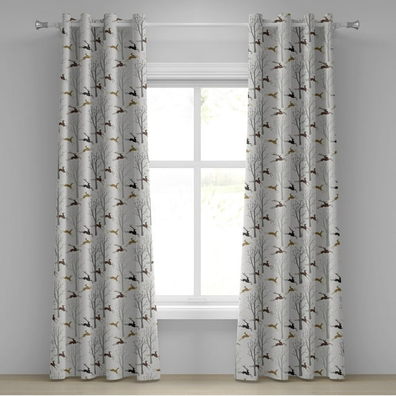 Ambesonne Forest Grommet Curtain, Earthy Colors Deer Trees Art, 50"x108", Brown Eggshell and Pale Grey