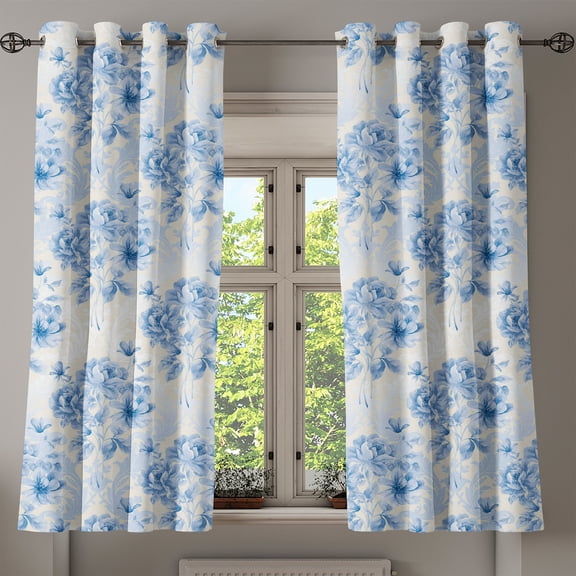 Ambesonne Forest Grommet Curtain, Old School Floral Pattern, 50"x63", Eggshell Violet Blue