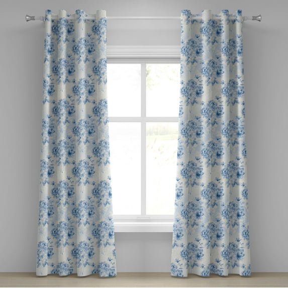 Ambesonne Forest Grommet Curtain, Old School Floral Pattern, 50"x96", Eggshell Violet Blue