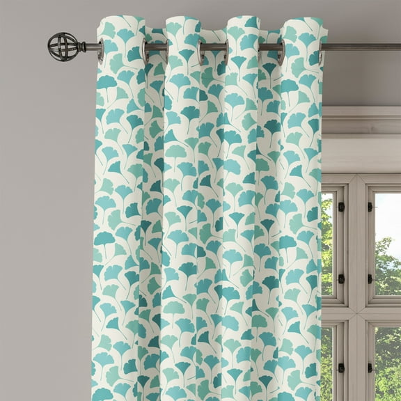 Ambesonne Forest Grommet Curtain Single Panel, Pastel Ginkgo Leaves, 50"x60", Teal Turquoise and Cream