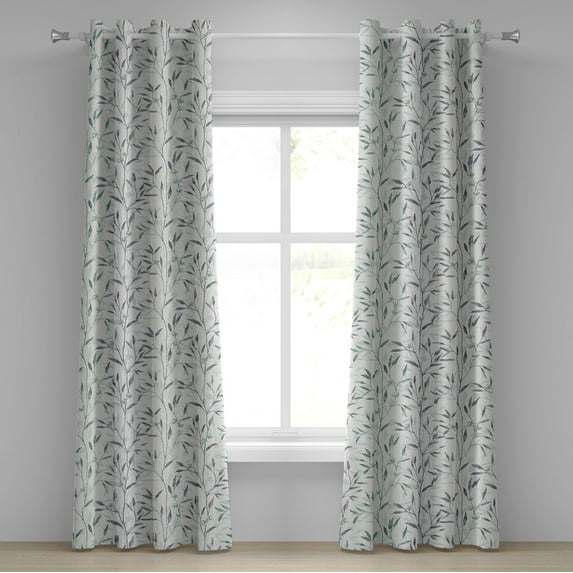 Ambesonne Forest Grommet Curtain, Woodland Branches Leafy Art, 50"x96", Seafoam and Eggplant