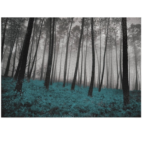 Ambesonne Forest Jigsaw Puzzle Durable Cardboard, Fantasy Wonderland Print, 1000 pcs, Teal Black