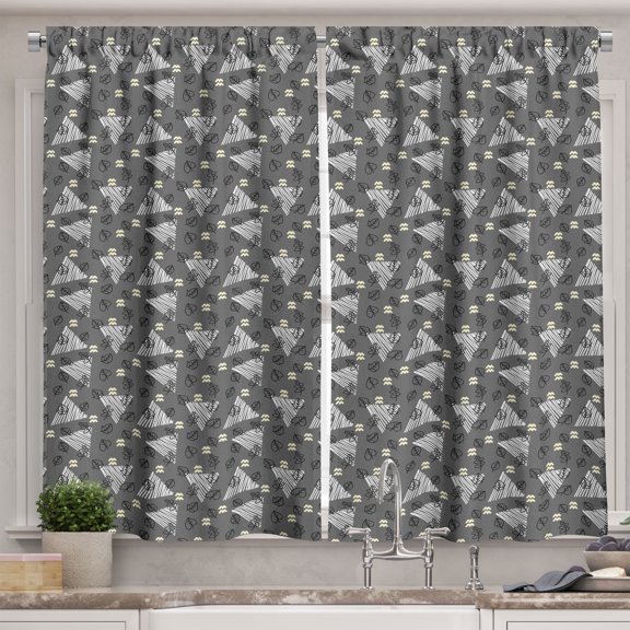 Ambesonne Forest Kitchen Curtains, Abstract Chevron Tree Leaf, 55"x24", Grey White Cream