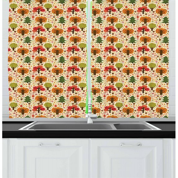 Ambesonne Forest Kitchen Curtains, Colorful Cartoon Autumn, 55"x39", Multicolor