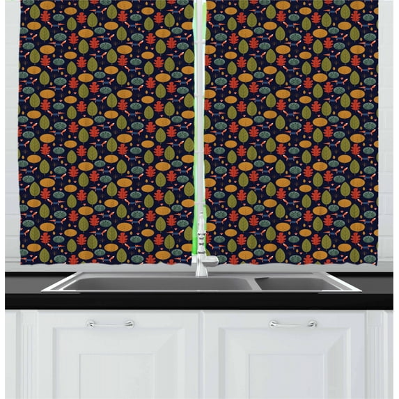 Ambesonne Forest Kitchen Curtains, Fox Trees and Mushroom, 55"x39", Multicolor