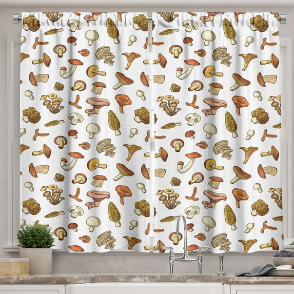 Ambesonne Forest Kitchen Curtains, Wild Mushrooms from Autumn, 55"x45", Cinnamon Beige and Tan
