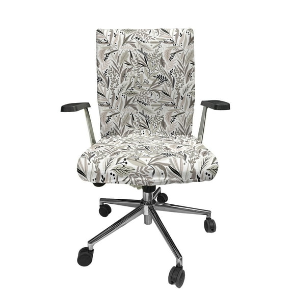 Ambesonne Forest Office Chair Cover Stretchable High Back, Botanical Wild Foliage Herbs, Warm Taupe Dust and White