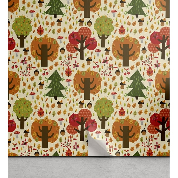 Ambesonne Forest Peel & Stick Wallpaper for Home, Colorful Cartoon Autumn, 13"x72", Multicolor