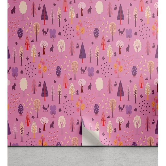 Ambesonne Forest Peel & Stick Wallpaper for Home, Nature Trees Animals, 13"x100", Multicolor