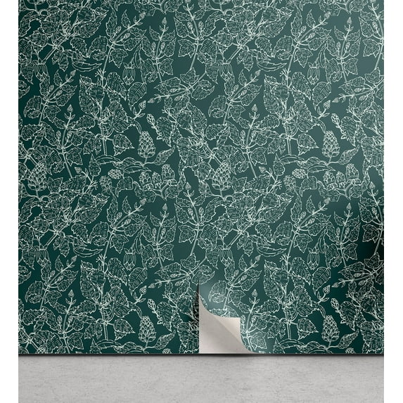 Ambesonne, Forest Peel & Stick Wallpaper for Home, Tropical Jungle Boho Flowers, 13"x100", Teal and Almond Green