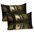 thumbnail image 1 of Ambesonne Forest Pillow Sham 2 Pack, Deer Foggy Lake, 36"x20", Fern Green Brown Cocoa, 1 of 3