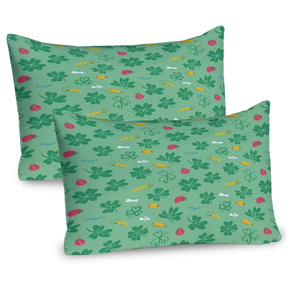 Ambesonne Forest Pillow Sham 2 Pack, Luck Symbols Clover Ladybug, 36"x20", Sea Green Multicolor