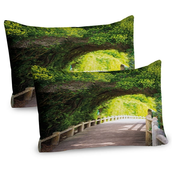 Ambesonne Forest Pillow Sham 2 Pack, Nature Boardwalk Archway, 26"x20", Beige Green Brown