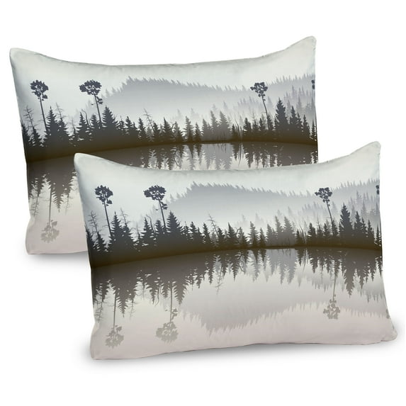 Ambesonne Forest Pillow Sham 2 Pack, Northern Nature Pattern, 26"x20", Cream Grey Brown