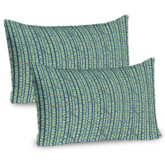 Ambesonne Forest Pillow Sham 2 Pack, Trees Woods and Birds Leaves, 36"x20", Sea Green and Slate Blue