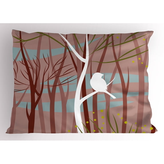 Ambesonne Forest Pillow Sham, Bird on Leafless Branch, 26" X 20", Multicolor