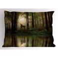 thumbnail image 1 of Ambesonne Forest Pillow Sham, Deer Foggy Lake, 26" X 20", Fern Green Brown Cocoa, 1 of 2