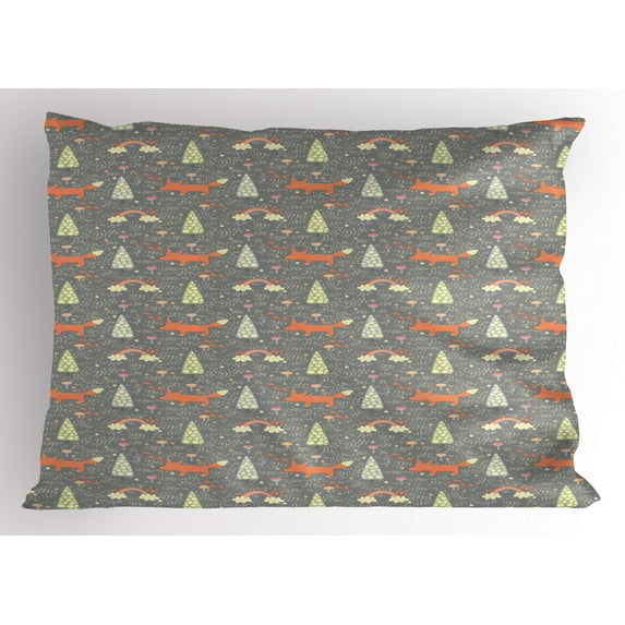 Ambesonne Forest Pillow Sham, Doodle Wildlife Print, 26" X 20", Multicolor