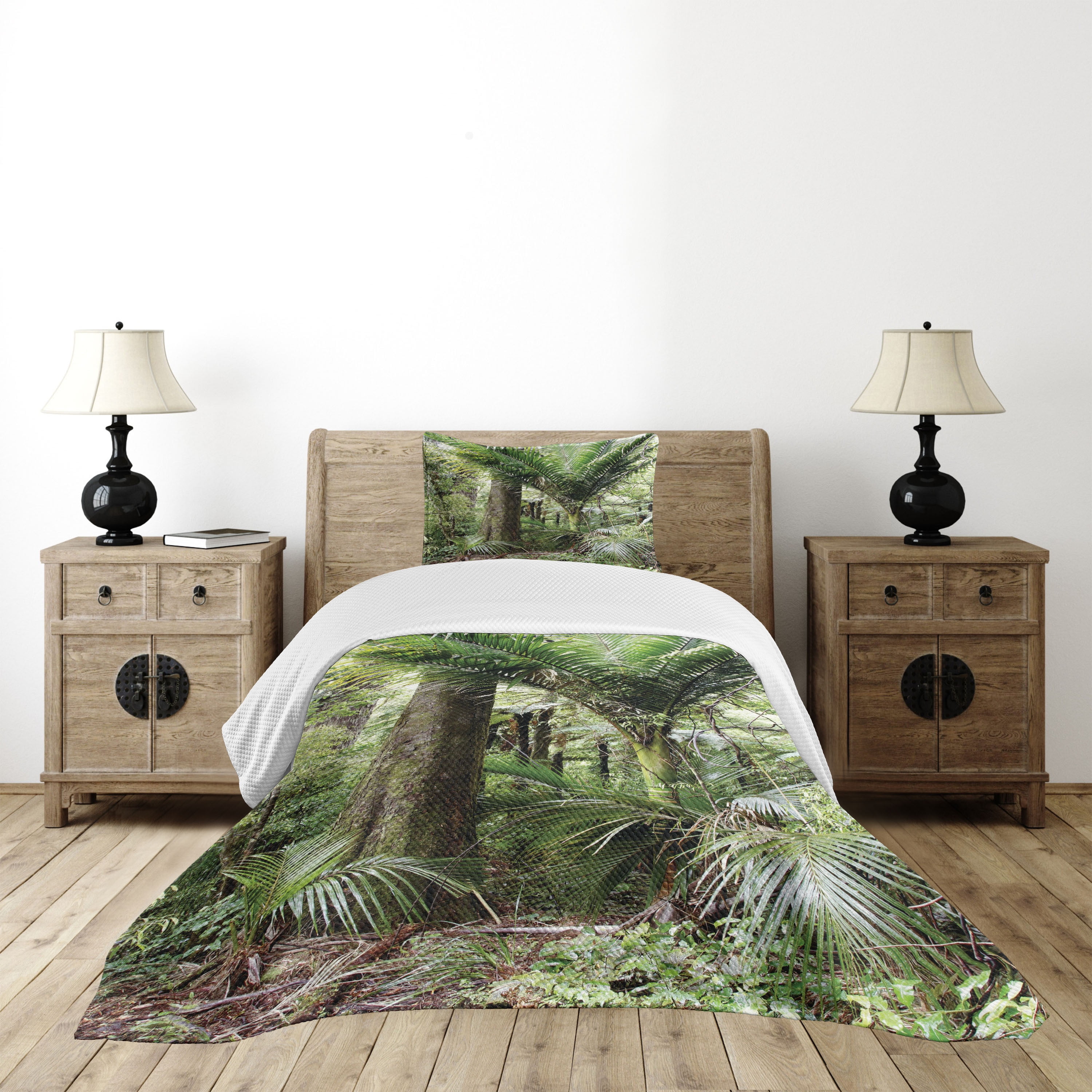 Twin Brown and Green Polyester Kids Forest Bedspread Set