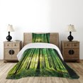 thumbnail image 1 of Ambesonne Forest Quilted Bedspread Set 2 Pcs, Green Woodland Sunrise, Twin Size, Green Black Yellow, 1 of 6