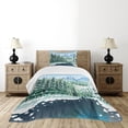 thumbnail image 1 of Ambesonne Forest Quilted Bedspread Set 2 Pcs, Winter Season Trees, Twin Size, Green Blue White, 1 of 6