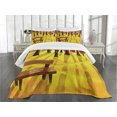thumbnail image 1 of Ambesonne Forest Quilted Bedspread Set 3 Pcs, Cartoon Tree and Bench, Queen Size, Burnt Sienna Yellow, 1 of 5