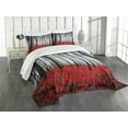 thumbnail image 1 of Ambesonne Forest Quilted Bedspread Set 3 Pcs, Foggy Woodland, Queen Size, Pale Grey Black and Red, 1 of 5