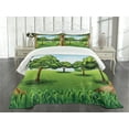 thumbnail image 1 of Ambesonne Forest Quilted Bedspread Set 3 Pcs, Nature Scene Summer, Queen Size, Green Pale Blue Caramel, 1 of 5