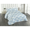 thumbnail image 1 of Ambesonne Forest Quilted Bedspread Set 3 Pcs, Old School Floral Pattern, Twin, Eggshell Violet Blue, 1 of 4