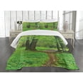 thumbnail image 1 of Ambesonne Forest Quilted Bedspread Set 3 Pcs, Summer Trees Tranquil, King Size, Fern Green Brown, 1 of 3