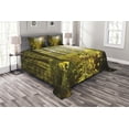 thumbnail image 1 of Ambesonne Forest Quilted Bedspread Set 3 Pcs, Sun Rays Woods Foliage, King Size, Green Yellow Brown, 1 of 3